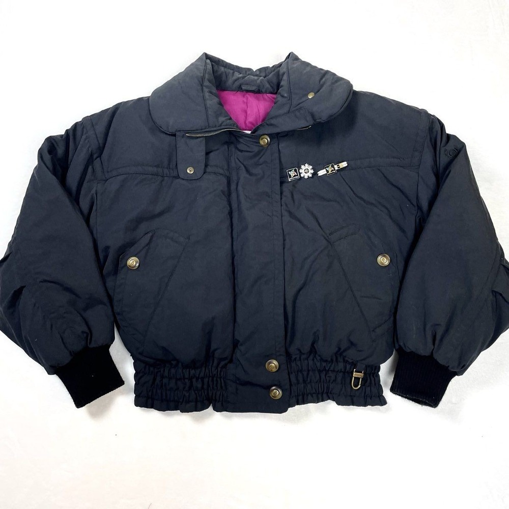 Vintage 90s Bogner Women's Black‎ Goose Down Ski Jacket Breckenridge Pins Sz 4